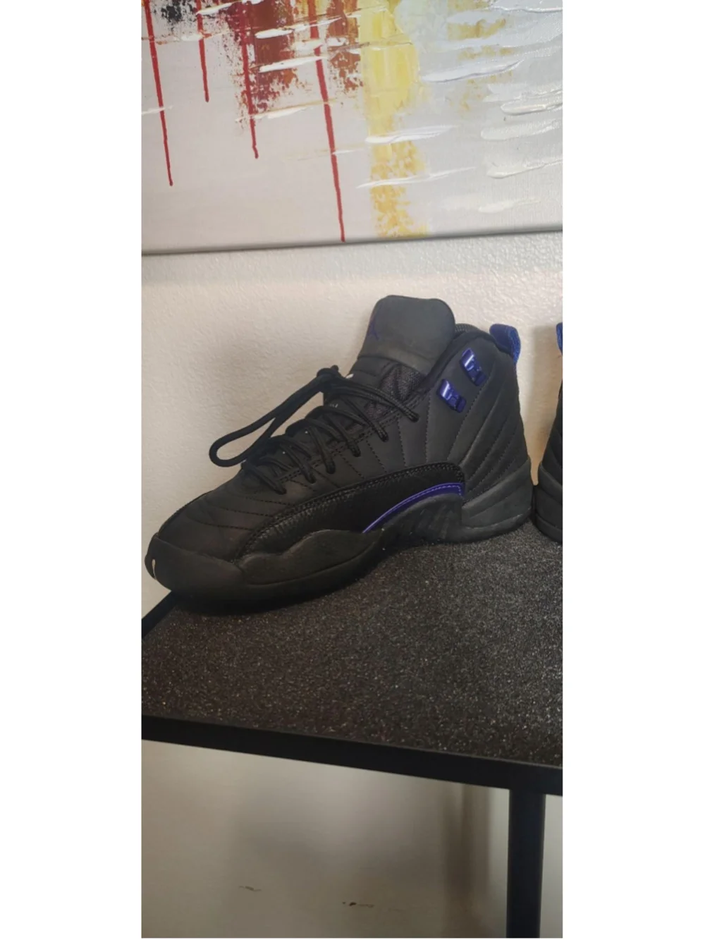 Air Jordan 12 Retro Shoes Youth Size 5Y Black Purple Leather Sneakers DH0905-005